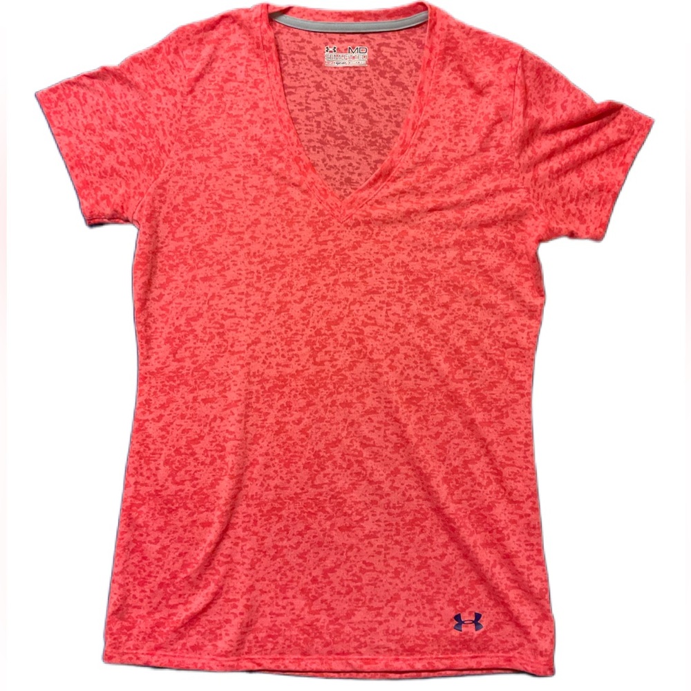 Under Armour Pink Semi Fitted Heat Gear Burnout V Neck Tee Size Med